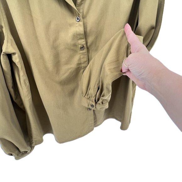 Joe Fresh Size L Cotton Blend khaki Button-Up Shirt Coastal Grandmother, Normcor - Picture 3 of 9